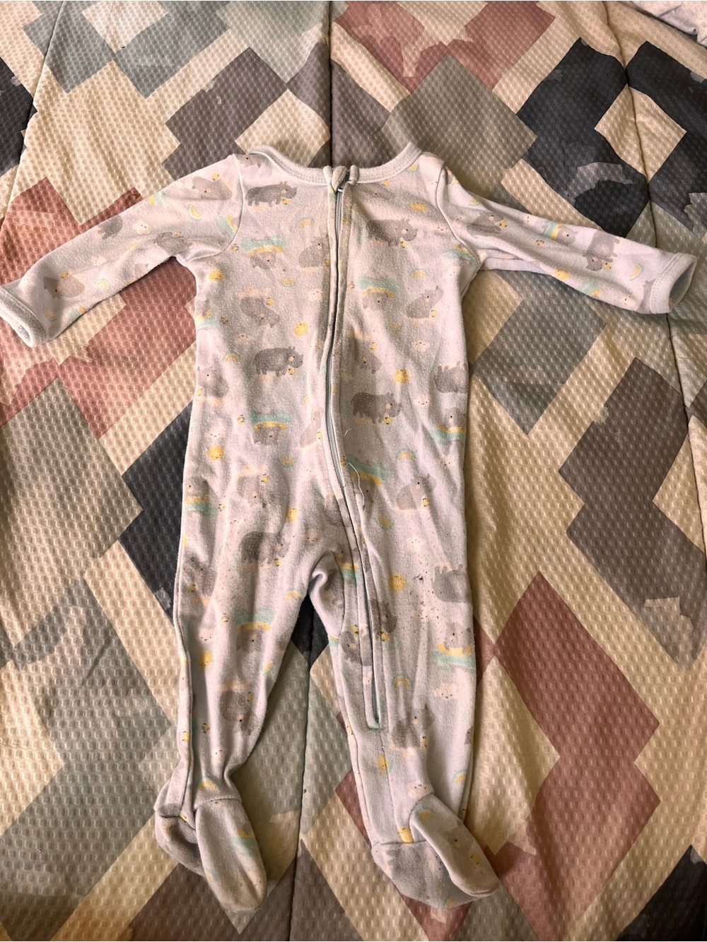 Cozy Light Gray Footed One-Piece Pajama with Bear Print